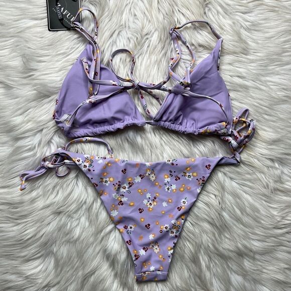 Zaful Bikini Set of 3 Floral Purple Size 6 - Picture 4 of 5